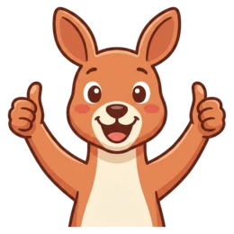 Ruby, the RubyMom mascot, cheering with both arms up